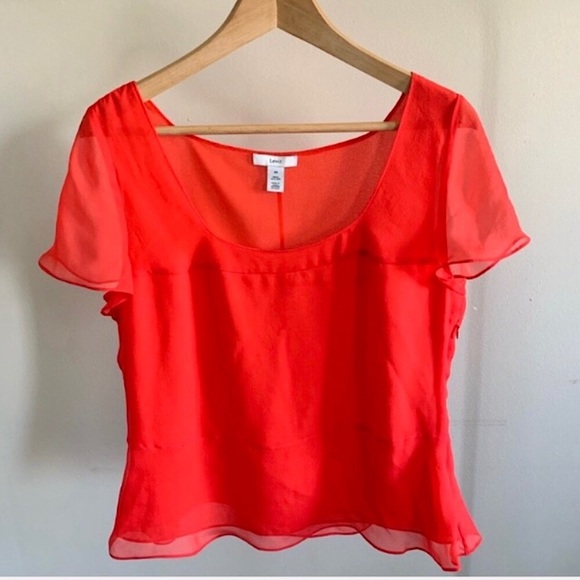 🆕🔥LEWIT-100%SILK BEAUTIFUL&ELEGANT SHORTSLEEVED SHEER SLEEVES&SHEER BOTTOM!! - Picture 3 of 8